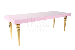 Alexa Pink Table 3x8 Gold Legs