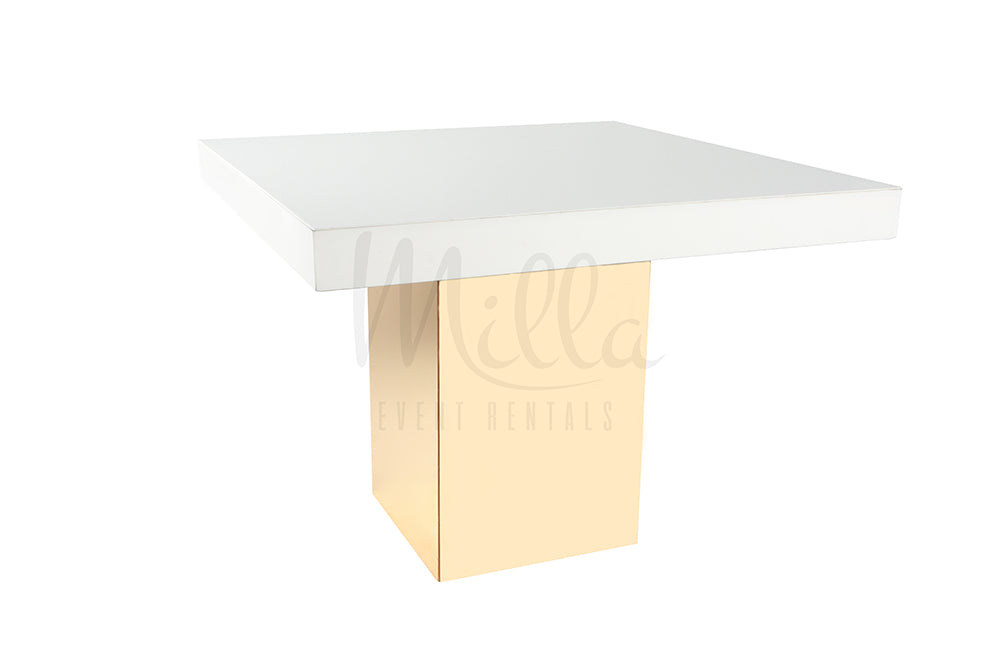 Alexa  White Table 4x4 Gold Mirror Bottom