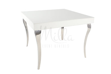 Alexa White Table 4x4 Silver Legs