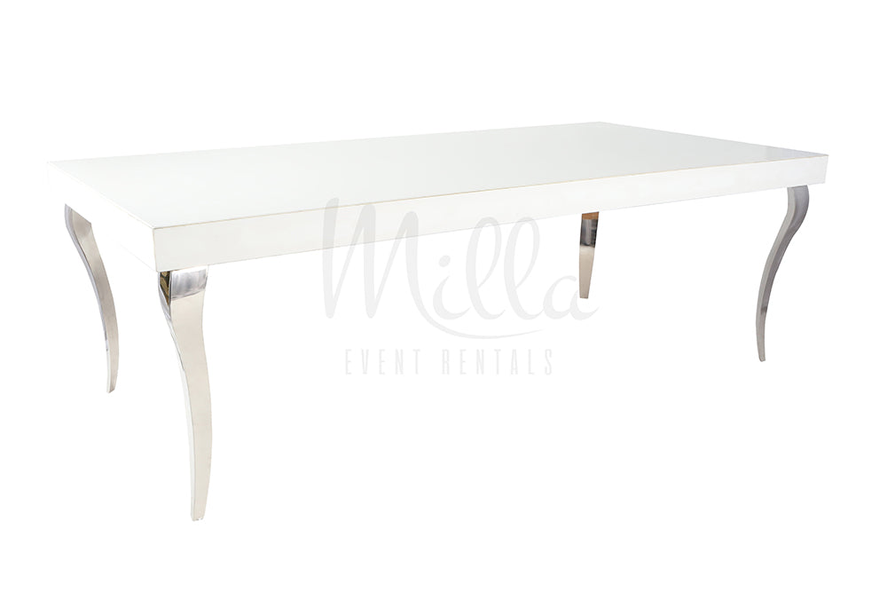 Alexa White Table 4x8 Silver Legs
