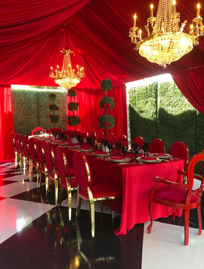 Tent with Full Red Velvet Draping