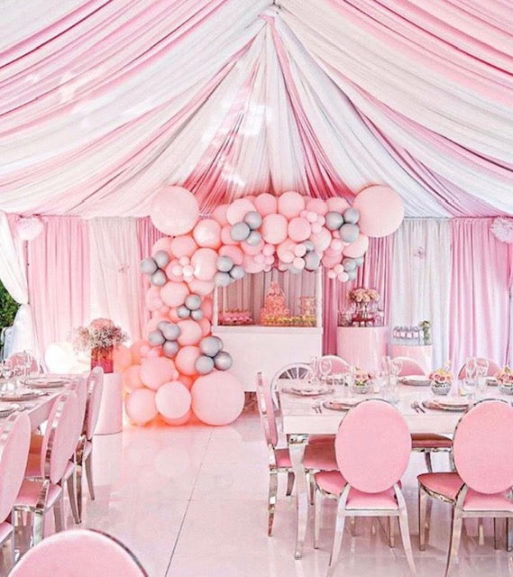 Tent with Full Pink and White Stripe Scuba Draping